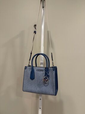 Michael Kors Denim Satchel with Blue Trim and Logo Charm